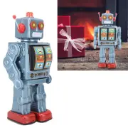 (Blue)Metal Tin Robot Toy Retro Electric Rotating Figures Model Adult TD HO