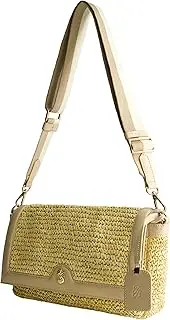 [Tommy Bahama] Flap Crossbody Bag, Women's Mini Handbag with Woven Design and Adjustable Shoulder Strap, Tan, Tan