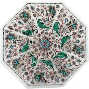 Parrot Pattern Inlay Work Coffee Table Top Octagon Marble Kitchen Side Table