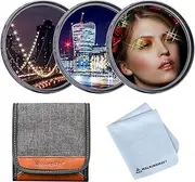 Walking Way 4,6,8 Points Sparkel Filter 77mm Star Filter Sets Variable Adjustable Starburst Effect Filter Cross Screen Kit with 3 Pocket Filter Pouch Case for DSLR Camera Lens