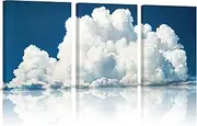 YMXZHUANSH Large Canvas Wall Art Clouds 3 Piece Blue Sky Picture White Clouds Painting Nature Scenery Artwork for Living Room Bedroom Wall Decor Frame(Blue 16x24inchx3P (40x60cmx3P))