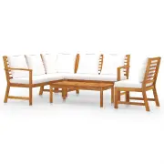 5 Piece Garden Lounge Set with Cushion Cream Solid Acacia Wood