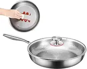 Acunny Cooking Pan | Frying Pan With Lid,Titanium Hammered Frying Pan Multifunctional Non-Stick For Kitchen And Camping