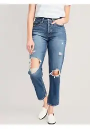 Old Navy - Curvy Extra High-Waisted Straight Button-Fly Ripped Jeans for Woman