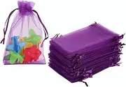 Lautechco 60Pcs Purple Organza Gift Bags 4x6,Small Mesh Bags with Drawstring,Sheer Wedding Party Favor Bags for Candy,Jewelry,Earrings