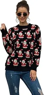 [BaronHong] Women's Oversized Santa Claus Christmas Knit Sweater Long Sleeve Loose Pullover Tops Jumpers