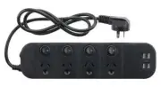 Surge Protected Power Board 4 Way With 3.1A USB Charging Station 1M Lead Black