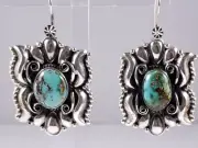 Derrick Gordon Navajo Sterling Silver Handmade Dangle Earrings Kingman Turquoise