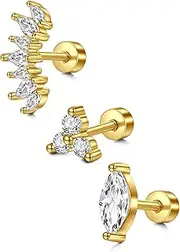 [Briana Williams] 16G Helix Piercing Jewellery Stainless Steel Tragus Earrings Flat Back Stud Ear Piercing Cartilage Conch Daith CZ