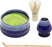 ZFLYCANP 4 Pcs Matcha Whisk Set, Matcha Set, Matcha Kit with Scoop Whisk Holder Bowl for Starter Tea Ceremony Tea Lover Gift (White+Blue)