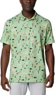 Columbia Men's Printed Short Sleeve Performance Polo Shirt Large Green Swordfish