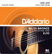 10 Sets D'Addario EJ10 80/20 Bronze Acoustic Guitar Strings Extra Light 10-47