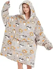 [Mewkou] Oversized Sherpa Wearable Blanket Hoodie - Super Warm Flannel for Women & Men
