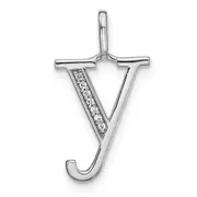 14K White Gold Real Diamond Lower Case Letter Y Initial Pendant