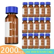 2000pk 2ml HPLC Vials&Caps 9-425 Autosampler Bottle Amber Screw w/ Write-on Spot