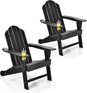 Giantex Set of 2 Adirondack Chair Outdoor Fire Pit Chairs, HDPE Weather Resistant Patio Chair for Campfire,Deck, Garden, Yard, Lawn Furniture Porch and Lawn Seating Composite Chairs