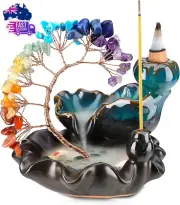 Tree of Life Ornament Incense Holder, Crystal and Brass Incense Sticks, 7 Colors