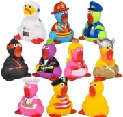 2" RUBBER CHICKENS - 10 Piece Assortment ( Ninja, Fireman, Pirate, Policeman )
