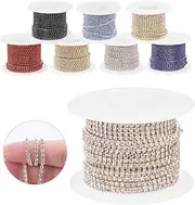 Glarks 1 Roll 2mm x 10 Yards Rhinestone Chain, White Color Premium Crystal Rhinestone Close Chain Trim Beaded Claw Cup Chain Roll for Sewing Craft Jewelry Party Wedding Decoration (Silver Base)