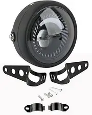 Baceyong 1pc Motorcycle LED Round Front Headlight with Brackets Assembly 6.5 Inches, Motorbike Round Retro Projection Headlight, Clear Lens Motorcycle Headlight LED Headlamp Projector DRL Hi/Lo Beam