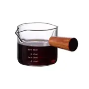 Double Spouts Measuring Pitcher, 75ML Espresso Shot Glass, Barista Coffee Accessories, Wood Handle