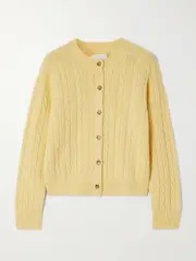 [DÔEN] DÔEN - Penrose Cable-knit Wool, Cotton And Linen-blend Cardigan - Yellow - small small Yellow