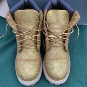 Women's Timberland Boots Premium 6 IN Waterproof Gold Metallic Size 4.5