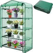 Extra Wide 4 Tier Greenhouse Replacement Cover- 63 x 40 x 19 Inch Green PE Plant Gardening Greenhouse Cover with Roll-Up Zipper Door for Gardening Plants Flowers (Frame Not Include)