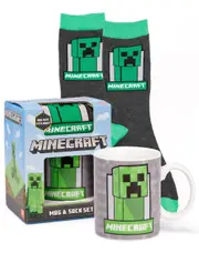 Vanilla Underground Minecraft Boys Mug and Sock Gift Set Green Creeper Graphic - Boxed Set - One Size