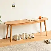 Natural Solid Wood Bench, 39.4" L – Narrow Mid-Century Wooden Benches for Entryway, Kitchen, Dining, Bedroom & Shoe Storage