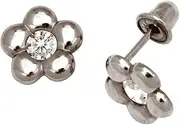 [JewelryWeb] 14k White Gold CZ Simulated Diamond Small Flower Screw Back Earrings 7x7mm Stud Earring for Women