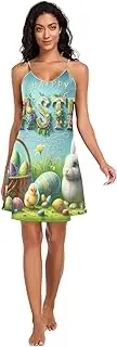 [RPLIFE] Women's Basic Satin Lingerie V Neck Script Sleeveless Lingerie S-XXL Easter Theme Script Lingerie, Easter theme with text, 2XL