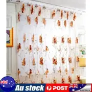 Big Flower Tulle Blackout Curtains Window Drape for Bedroom Decor(Coffee)