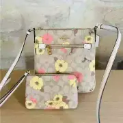 Coach Floral Signature Mini Rowan File Bag Crossbody/ Corner Zip Wallet option