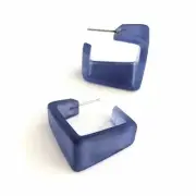 Denim Blue Frosted Wide Cubist Lucite Hoop Earrings