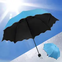 在飛比找松果購物優惠-【DK337】黑膠遇水開花雨傘 8骨抗強風摺疊傘 波浪邊遮陽
