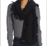 New UGG cable knit fringe Black trim scarf