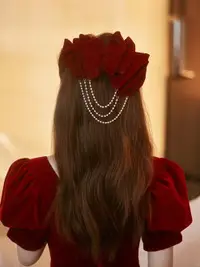 在飛比找樂天市場購物網優惠-新娘頭飾紅色流蘇蝴蝶結發夾簡約時尚氣質韓式敬酒造型禮服配飾品