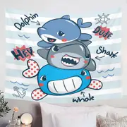 Cute Dolphin Shark and Whale Tapestry