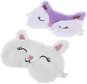 BESPORTBLE 2pcs Cute Eye Patch Sleep Mask Soft Plush Faux Rabbit Blindfold for Teens Ultra Comfortable Eye Cover Light Blocking Fox Rabbit