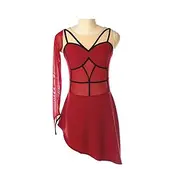 Figure Skating Dress Women's Girls' Ice Skating Dress Burgundy Patchwork Thumbhole Mesh Spandex Stretchy Training Practice Professional Skating Wear Thermal Wa