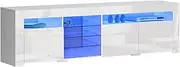 Artiss TV Cabinet Stand Entertainment Unit, 180cm Length Stand Table Cabinets Storage Shelf Organiser Cupboard Home Living Room Bedroom Furniture, 16 Colour Lights High Gloss White