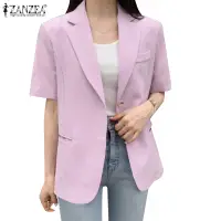 在飛比找蝦皮商城優惠-Zanzea 女式韓版時尚純色短袖口袋辦公西裝外套