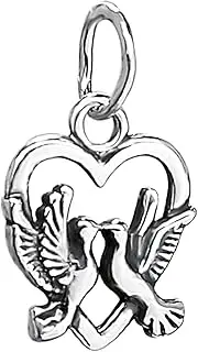 [NKlaus] 925 Sterling Silver 2 Doves in Heart Love Wedding Necklace Pendant Oxidised Ladies 10765, Sterling Silver Silver