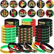 Blosssound 80 Pcs Happy Juneteenth Day Party Favors Freedom Day Button Badges Pins Silicone Bracelets Bulk 1865 Party Favors Supplies Bag Stuffers Fillers Black African American Juneteenth Gifts