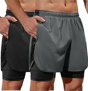 [SILKWORLD] Mens Running Shorts 2 in 1 Quick Dry Athletic Shorts 2~3 Pack Gym Shorts with Zipper Pockets