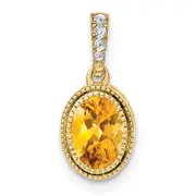 14K Yellow Gold Oval Citrine and Real Diamond Pendant