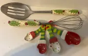 Temp-tations Christmas Set Ceramic Slotted Spoon & Whisk & Measuring Spoons