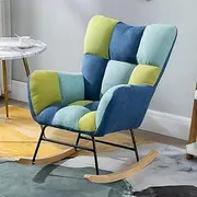Nursery Rocking Chair Upholstered Glider Rocker Rocking Accent Chair Padded Seat with High Backrest Armchair Comfy Side Chair for Living Room Bedroom Offices (Color : Blue-2)
