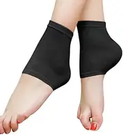 1 Pair Achilles Tendon Heel Protector, Compression Padded Sleeve Socks, Breathable Heel Gel Heel Sleeve for Bursitis Tendinite Sensitivity (Black, One size)